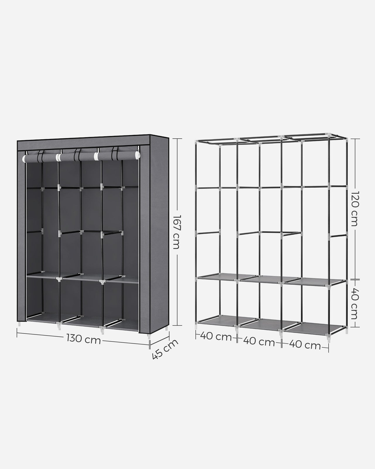 Portable Wardrobe with 3 Hanging Rails - image 19