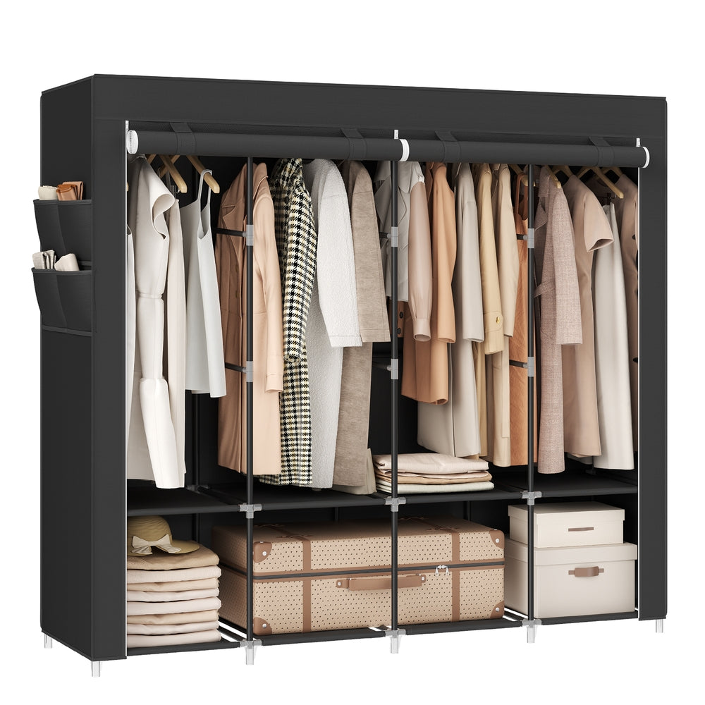 Clothes Wardrobe, Portable Closet, Garment Organiser Rack with 4 Hanging Rails, Shelves, 4 Side Pockets - image 10