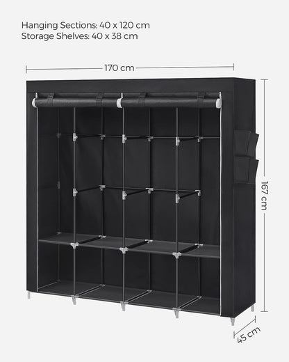 Clothes Wardrobe, Portable Closet, Garment Organiser Rack with 4 Hanging Rails, Shelves, 4 Side Pockets - image 13
