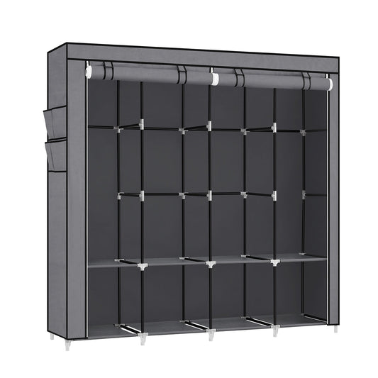 Clothes Wardrobe, Portable Closet, Garment Organiser Rack with 4 Hanging Rails, Shelves, 4 Side Pockets - image 1