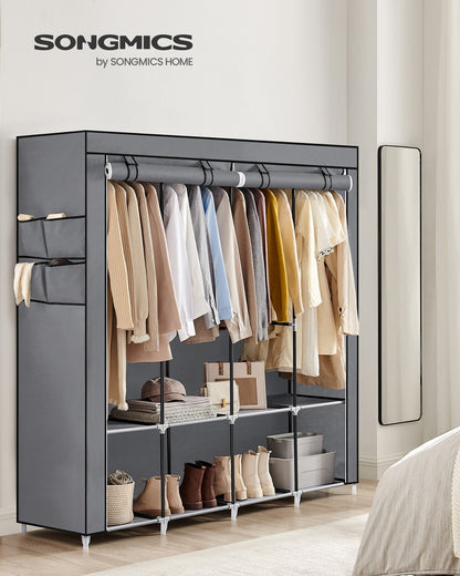 Clothes Wardrobe, Portable Closet, Garment Organiser Rack with 4 Hanging Rails, Shelves, 4 Side Pockets - image 2