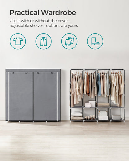 Clothes Wardrobe, Portable Closet, Garment Organiser Rack with 4 Hanging Rails, Shelves, 4 Side Pockets - image 3