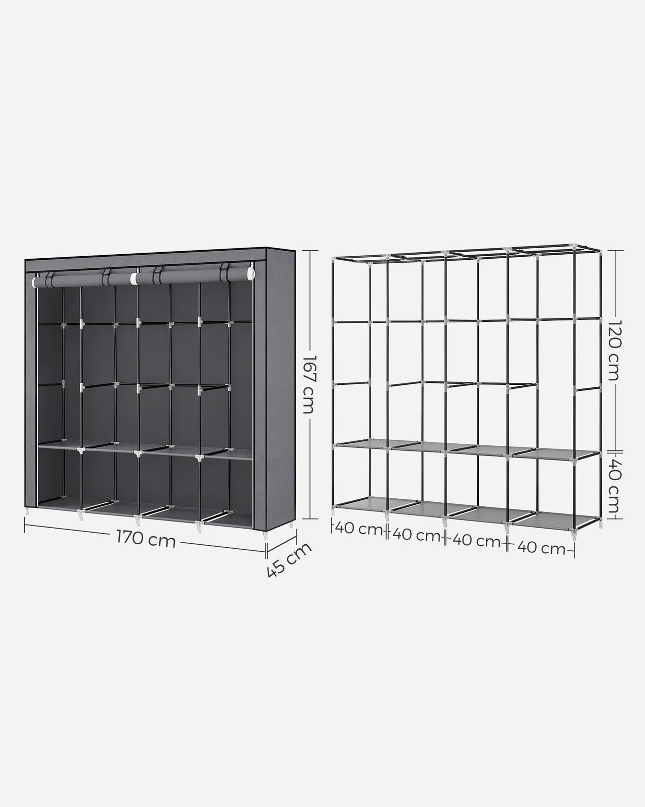 Clothes Wardrobe, Portable Closet, Garment Organiser Rack with 4 Hanging Rails, Shelves, 4 Side Pockets - image 7
