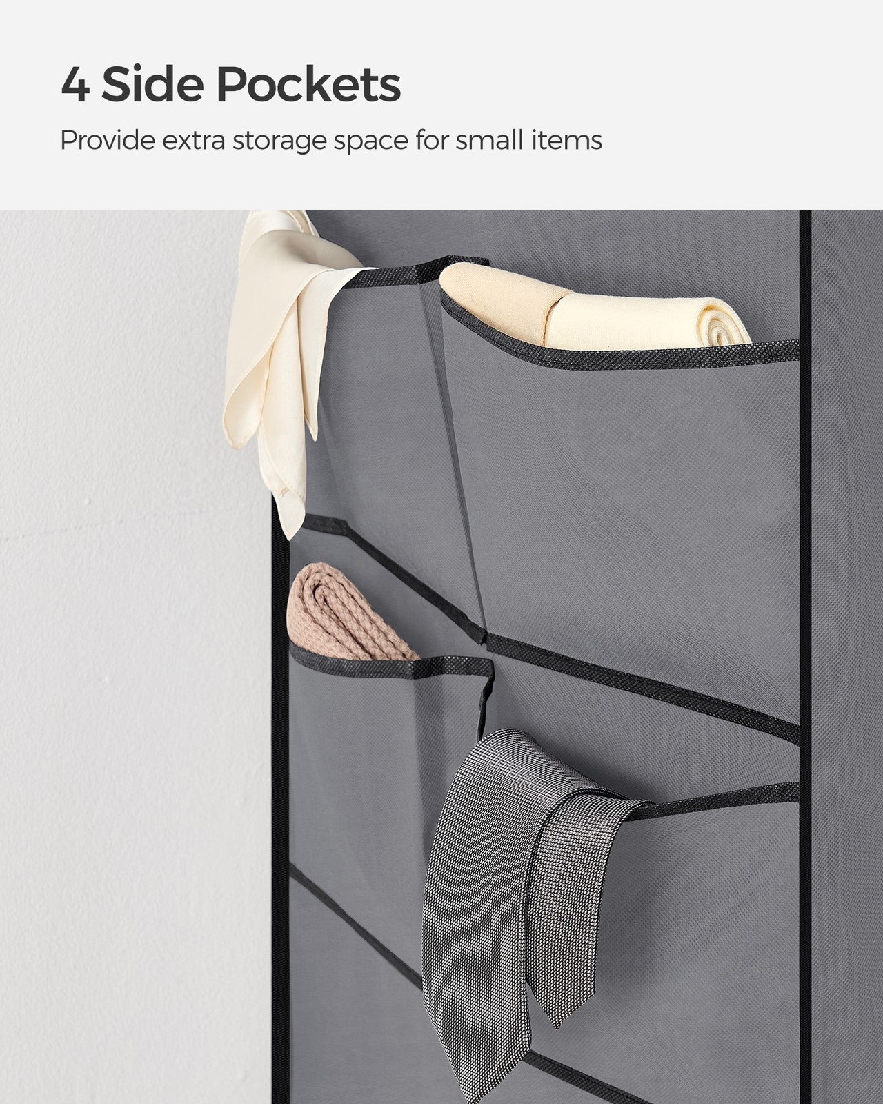 Clothes Wardrobe, Portable Closet, Garment Organiser Rack with 4 Hanging Rails, Shelves, 4 Side Pockets - image 8