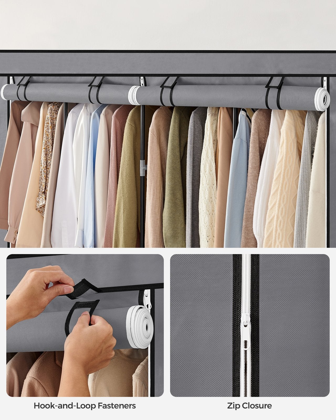 Clothes Wardrobe, Portable Closet, Garment Organiser Rack with 4 Hanging Rails, Shelves, 4 Side Pockets - image 9
