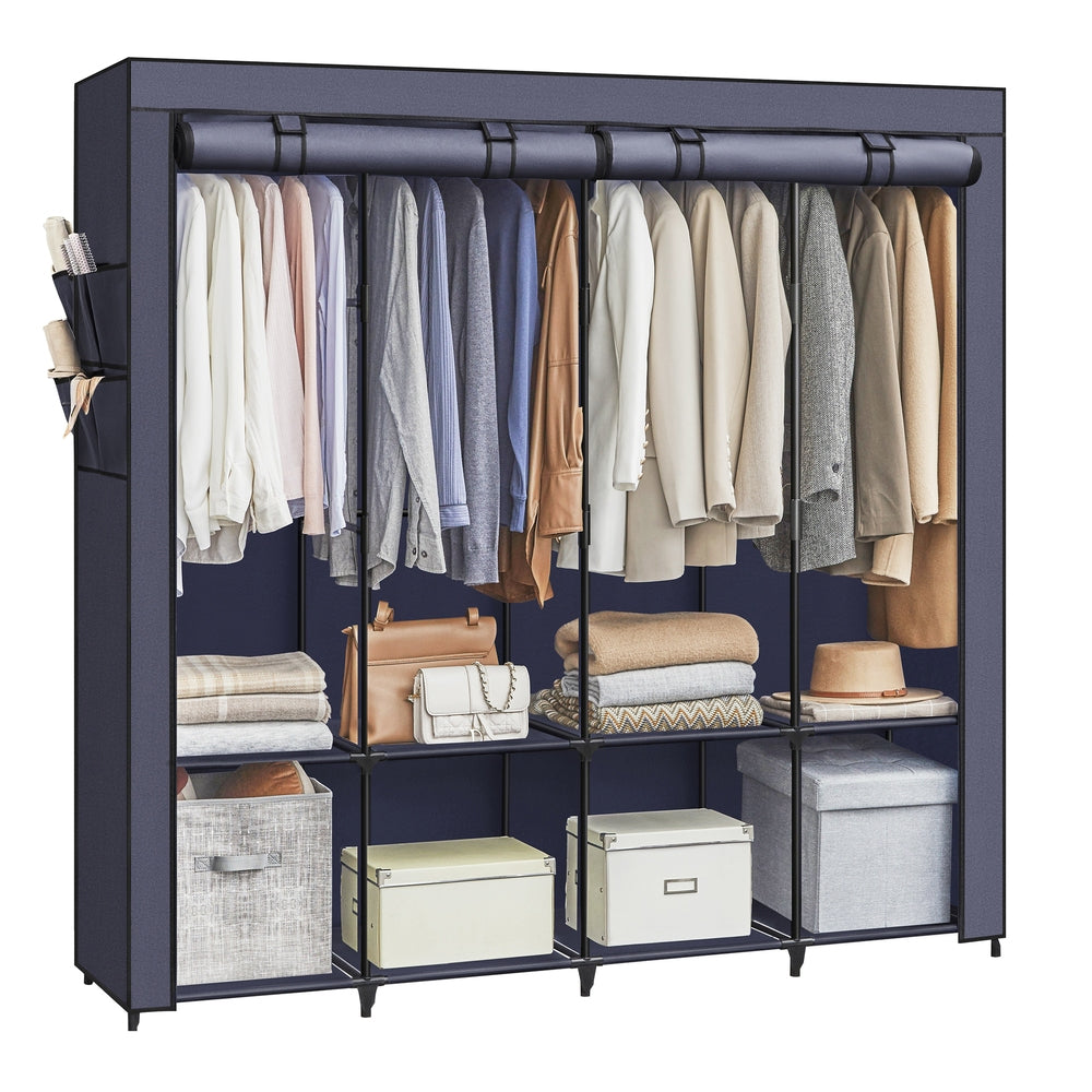 Clothes Wardrobe, Portable Closet, Garment Organiser Rack with 4 Hanging Rails, Shelves, 4 Side Pockets - image 19