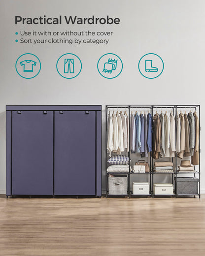 Clothes Wardrobe, Portable Closet, Garment Organiser Rack with 4 Hanging Rails, Shelves, 4 Side Pockets - image 21
