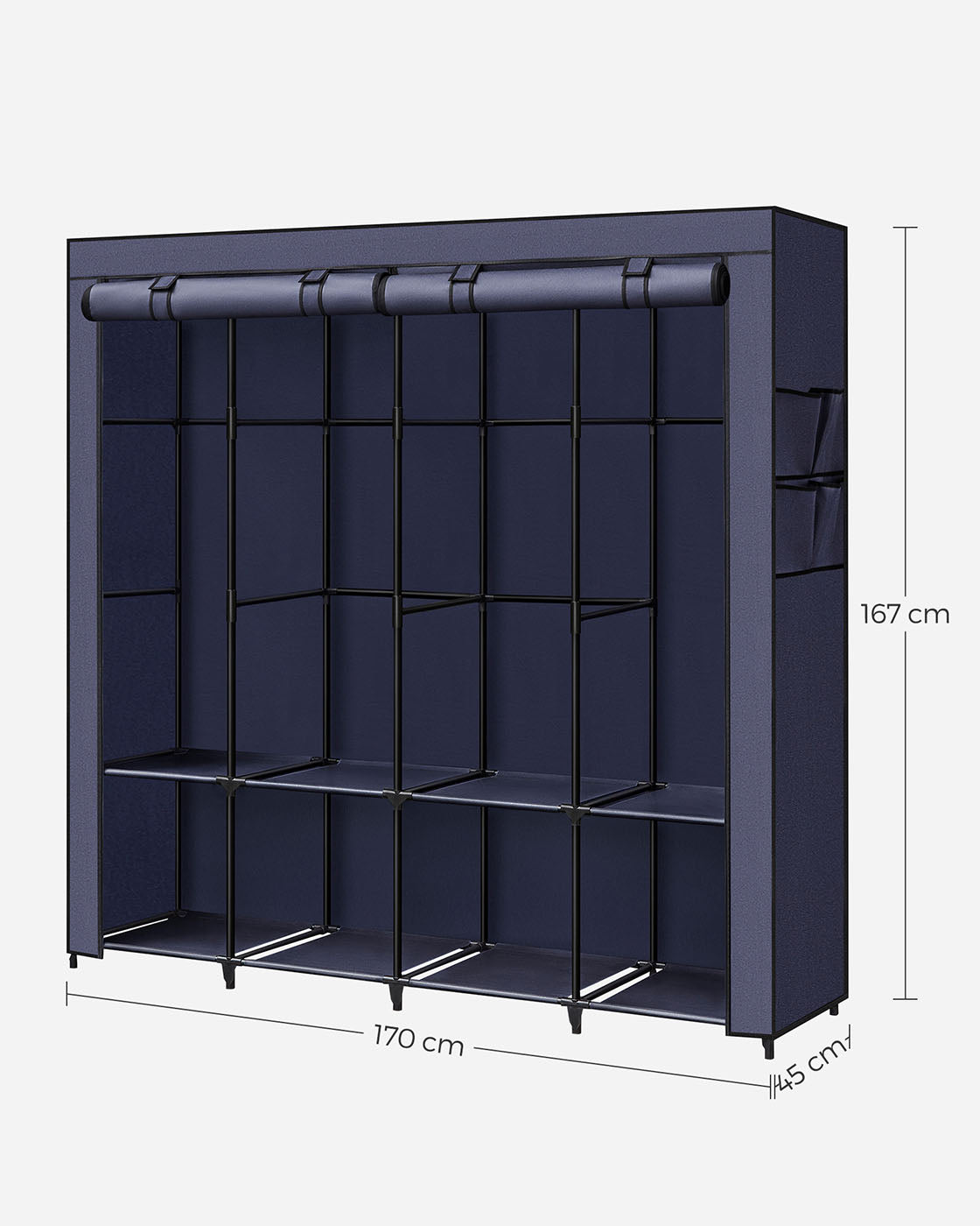 Clothes Wardrobe, Portable Closet, Garment Organiser Rack with 4 Hanging Rails, Shelves, 4 Side Pockets - image 25