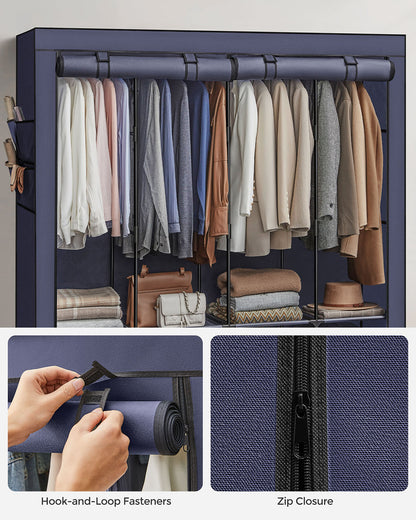 Clothes Wardrobe, Portable Closet, Garment Organiser Rack with 4 Hanging Rails, Shelves, 4 Side Pockets - image 26