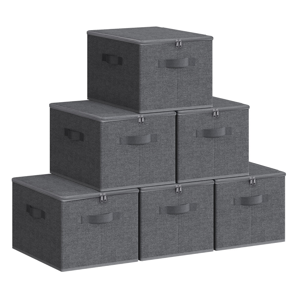 Set of 6 Foldable Storage Organiser Boxes Slate Grey - image 1