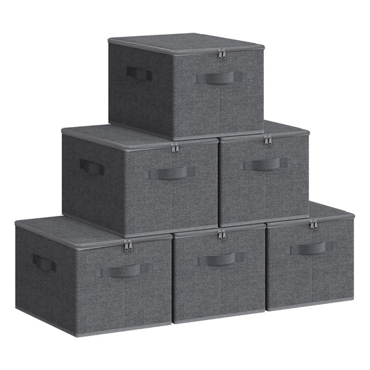 Set of 6 Foldable Storage Organiser Boxes Slate Grey - image 1