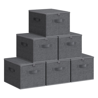 Set of 6 Foldable Storage Organiser Boxes Slate Grey - image 1