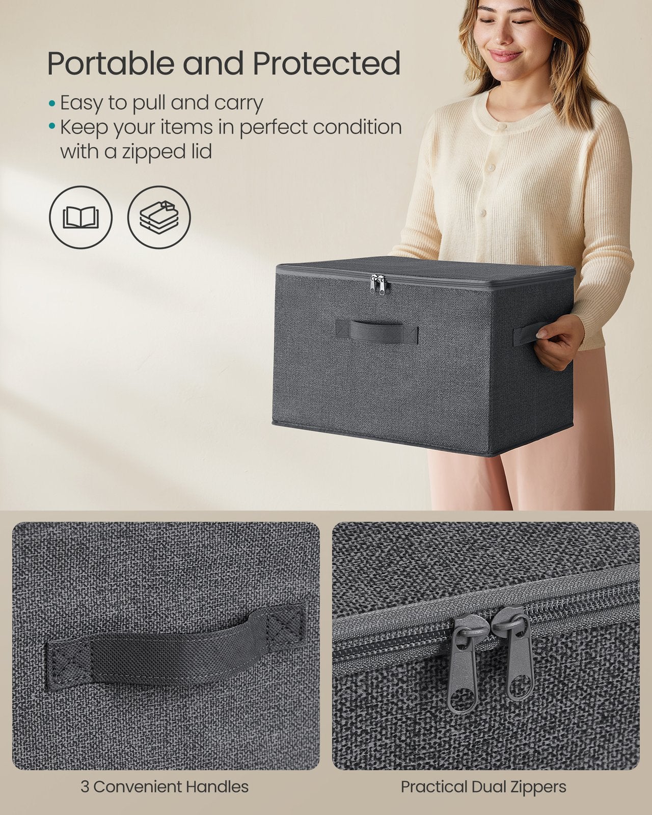 Set of 6 Foldable Storage Organiser Boxes Slate Grey - image 3