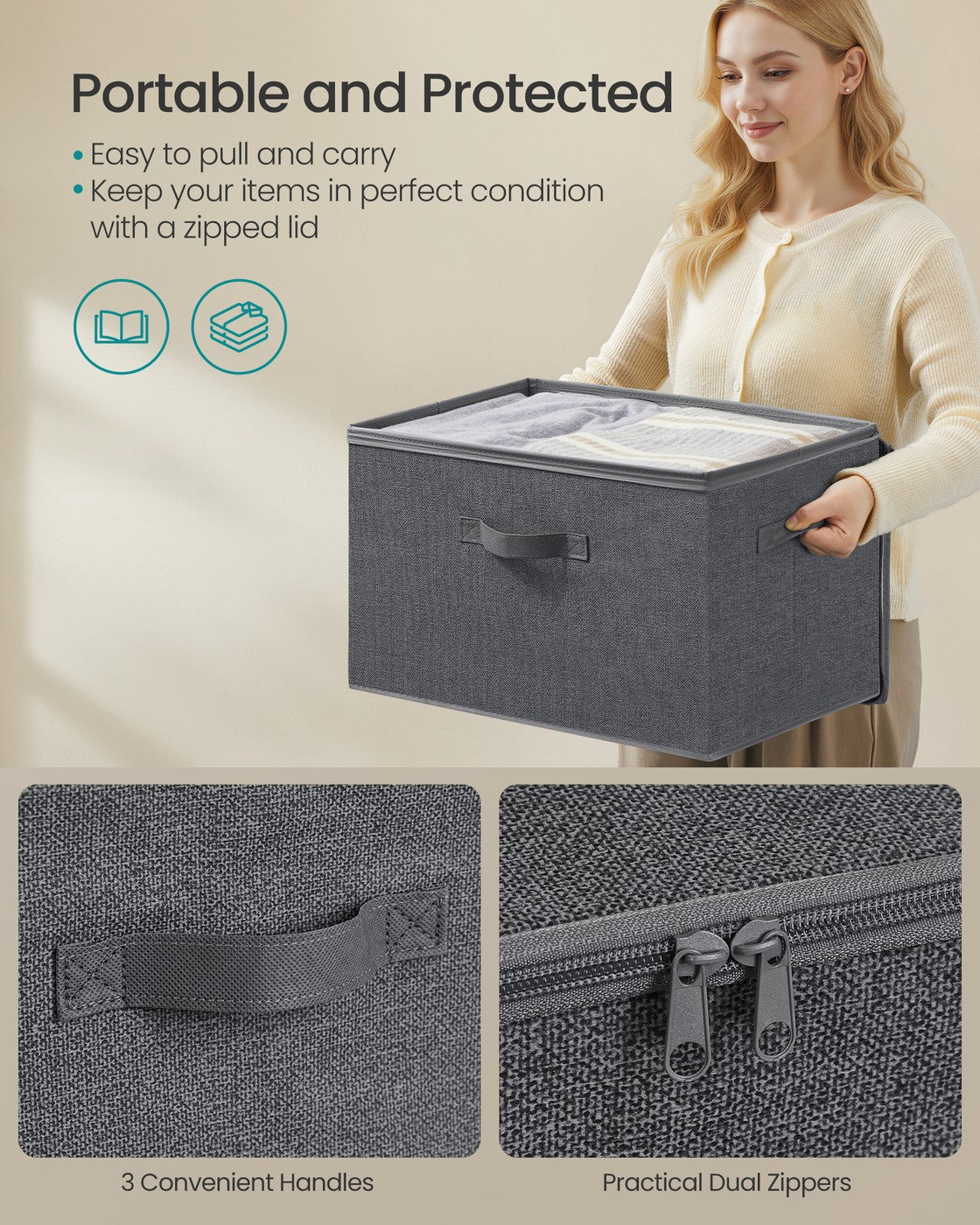 Set of 6 Foldable Storage Organiser Boxes Slate Grey - image 58