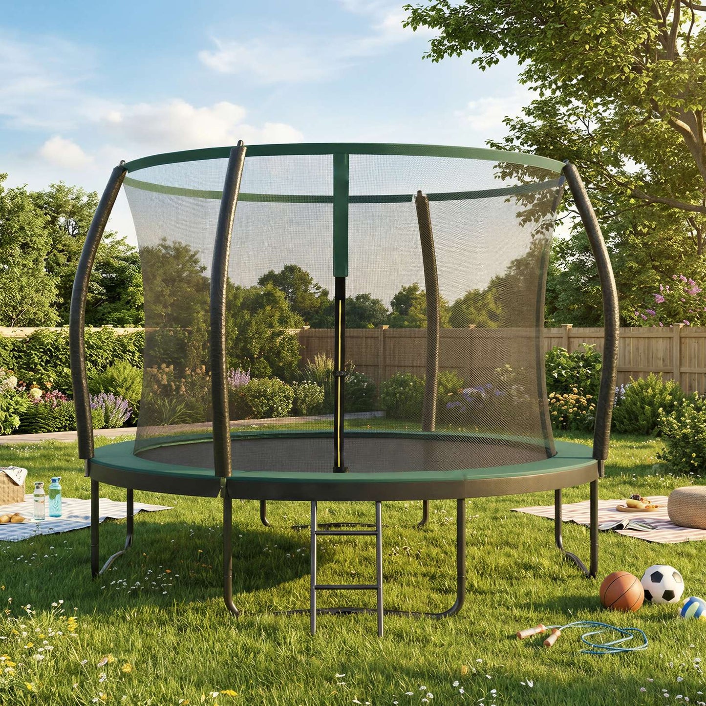 Outdoor Trampoline for Kids with Safety Net, Black + Blue, 10ft - image 14