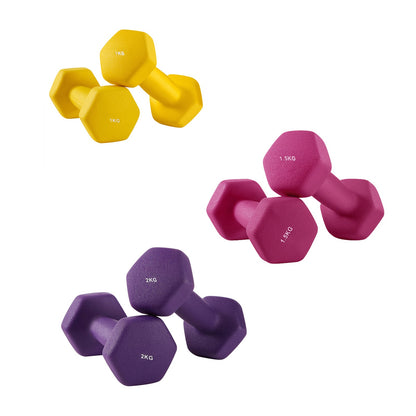 Hex Neoprene Dumbbells Set with Stand, 2 x 2 kg, 2 x 1.5 kg, 2 x 1 kg - image 1