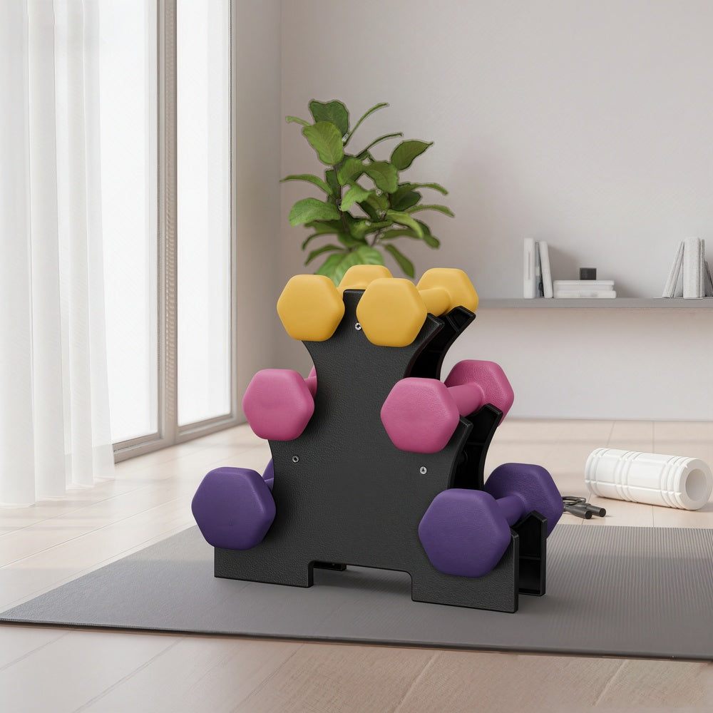Hex Neoprene Dumbbells Set with Stand, 2 x 2 kg, 2 x 1.5 kg, 2 x 1 kg - image 2