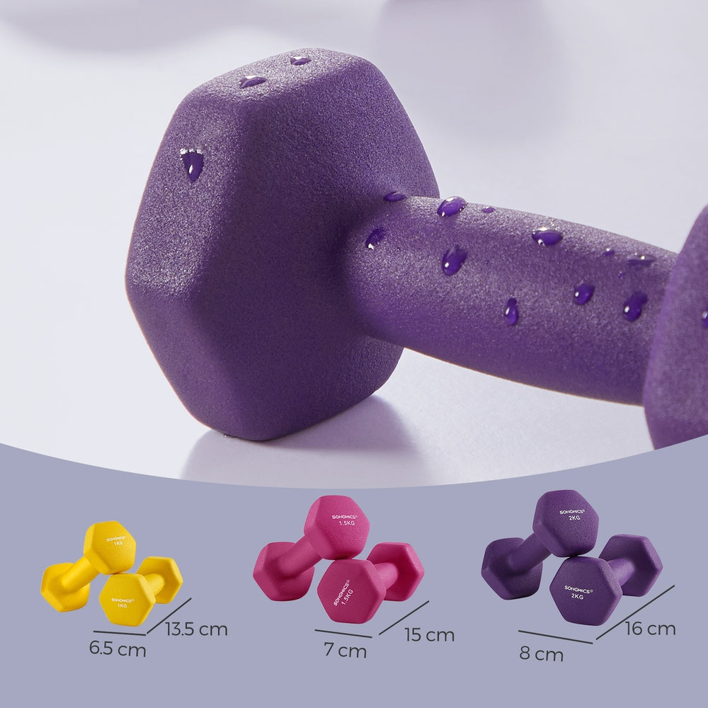 Hex Neoprene Dumbbells Set with Stand, 2 x 2 kg, 2 x 1.5 kg, 2 x 1 kg - image 5