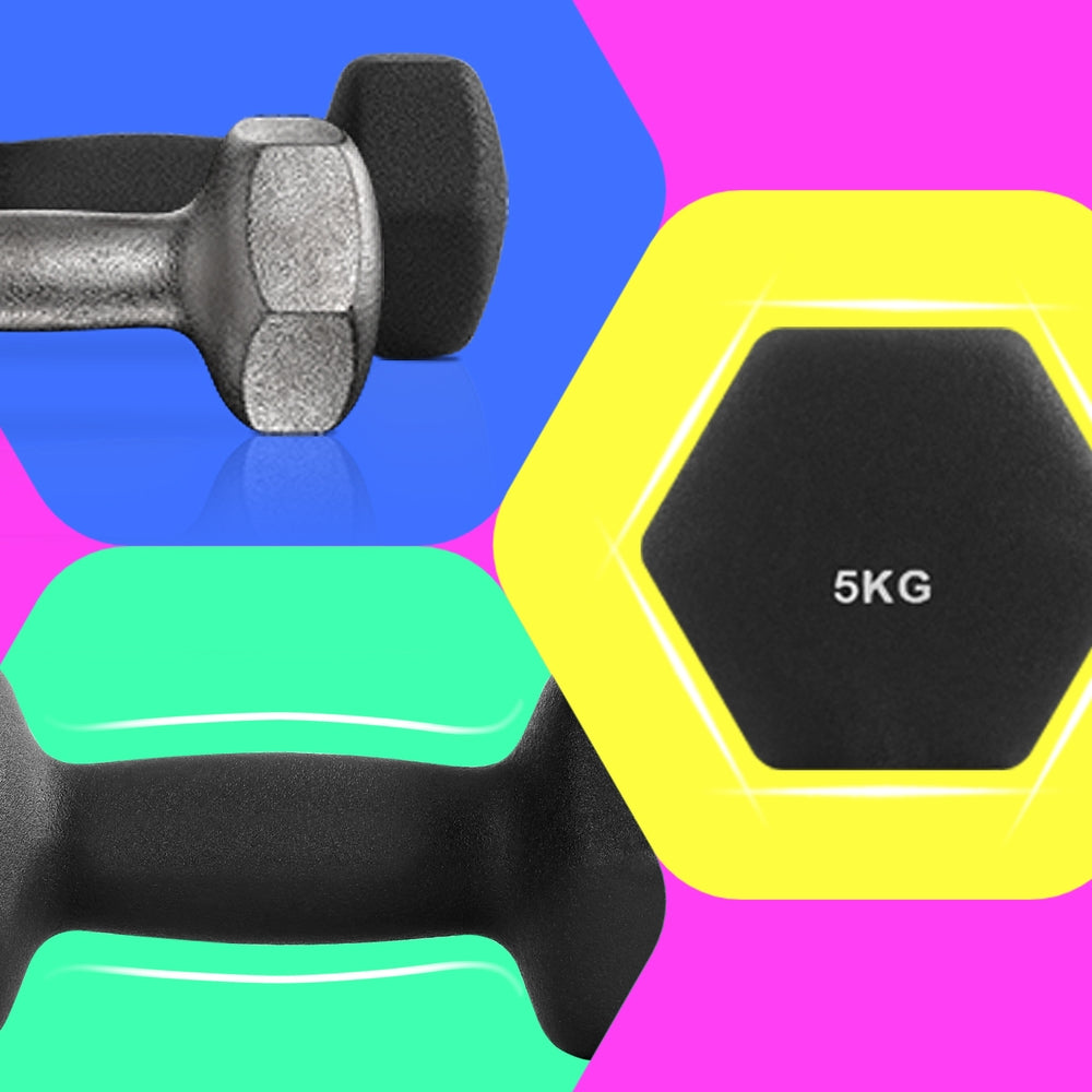 Set of 2 Neoprene Hex Dumbbells, 2 x 5 kg, with Dumbbells Bars - image 2