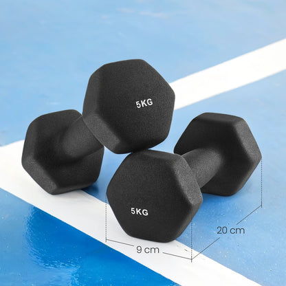Set of 2 Neoprene Hex Dumbbells, 2 x 5 kg, with Dumbbells Bars - image 3