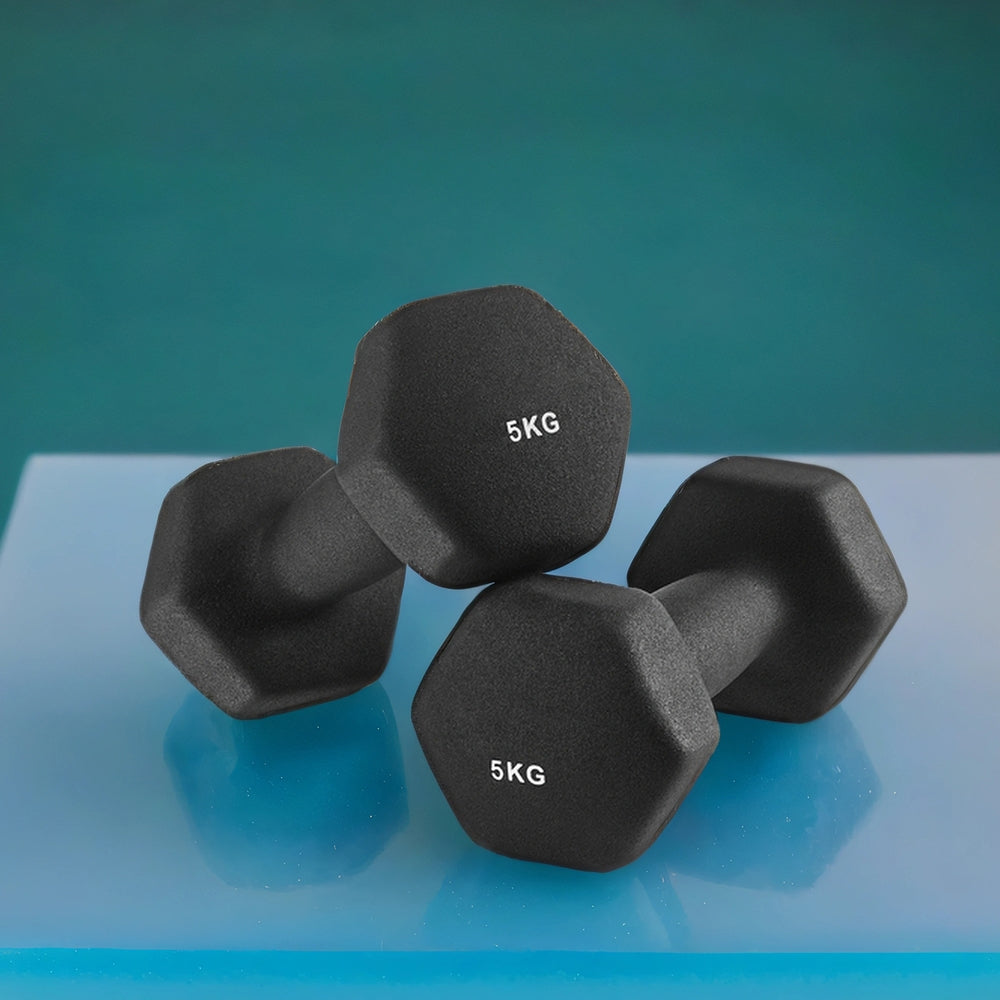 Set of 2 Neoprene Hex Dumbbells, 2 x 5 kg, with Dumbbells Bars - image 4