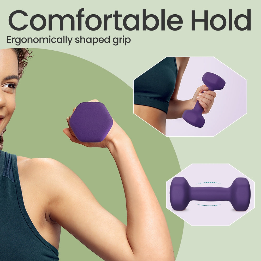 Set of 2 Dumbbells, 2 x 2 kg Neoprene Weights, Hexagonal - image 3