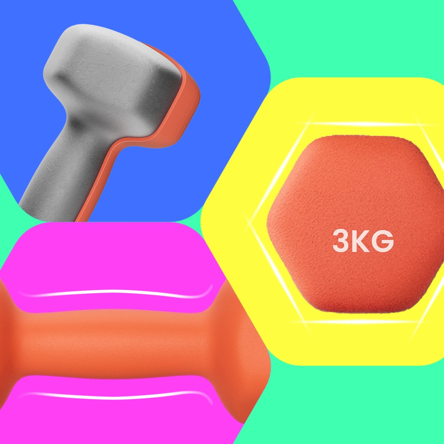 Set of 2 Dumbbells, 2 x 2 kg Neoprene Weights, Hexagonal - image 26