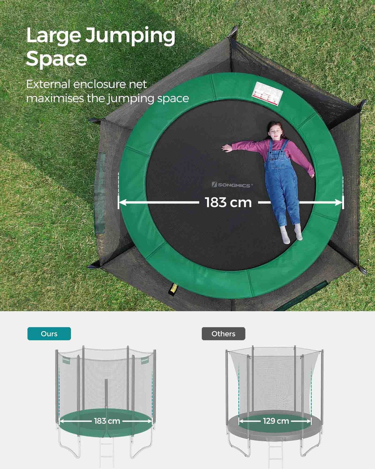 6ft Trampoline with Enclosure Net Dark Green - image 3