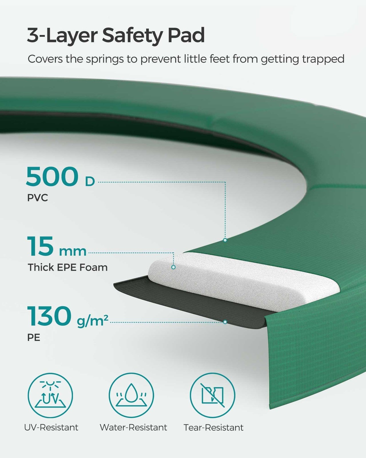 6ft Trampoline with Enclosure Net Dark Green - image 5