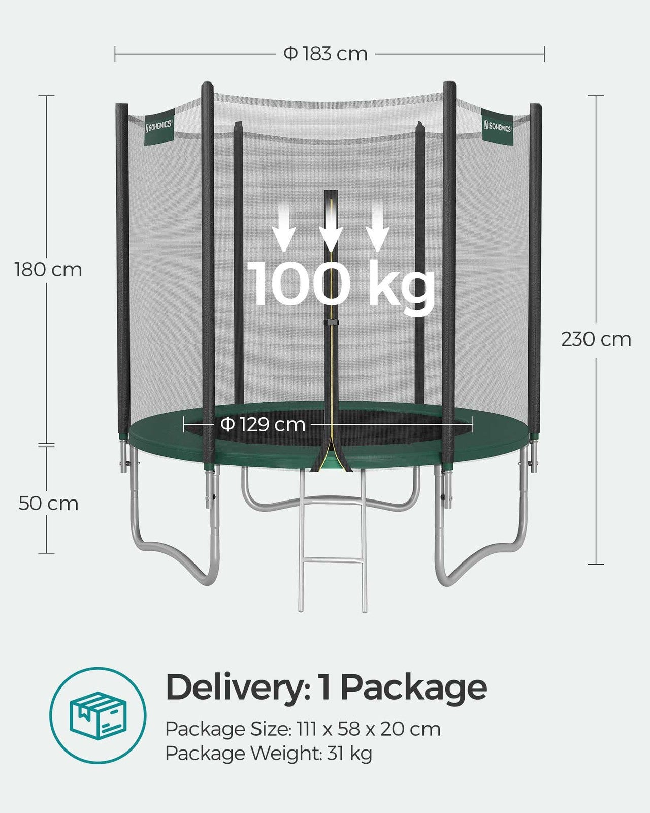 6ft Trampoline with Enclosure Net Dark Green - image 7