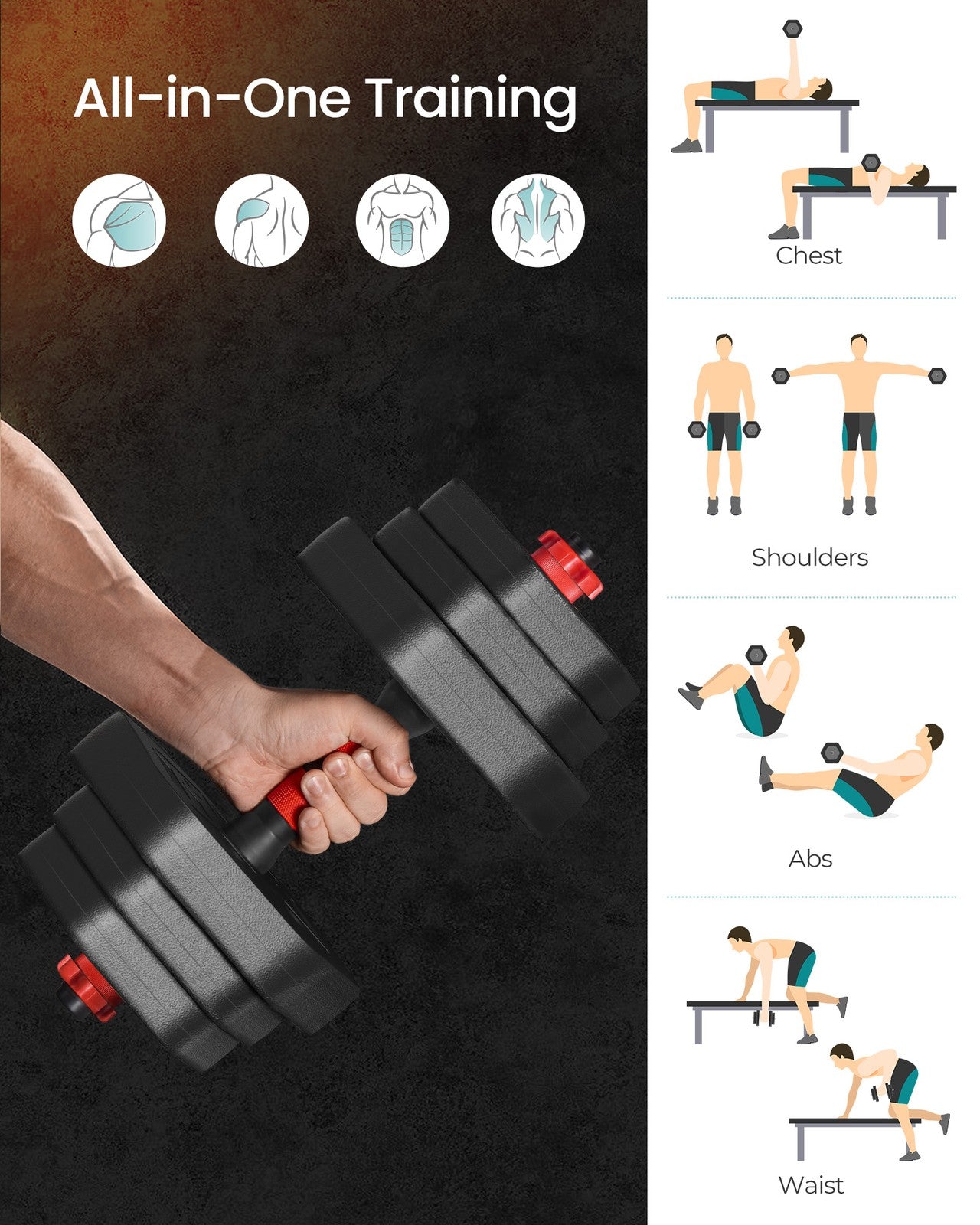 Dumbbell Sets 10 kg Weights Each with Connecting Bar - image 3
