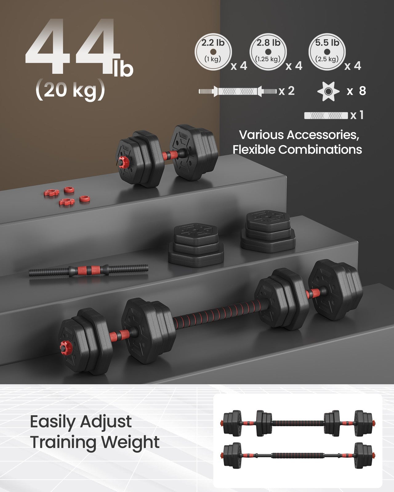 Dumbbell Sets 10 kg Weights Each with Connecting Bar - image 10