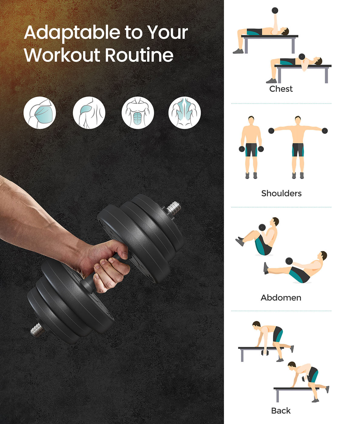 Adjustable Dumbbells Set 2 x 10kg, 2-in-1 with Barbell Bar for Home Gym - image 4