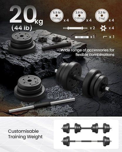 Adjustable Dumbbells Set 2 x 10kg, 2-in-1 with Barbell Bar for Home Gym - image 6