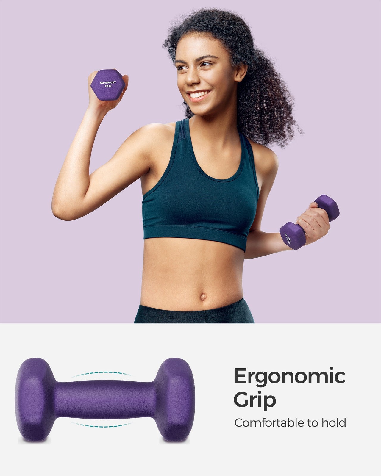 Set of 2 Dumbbells 2 x 1 kg Purple - image 3