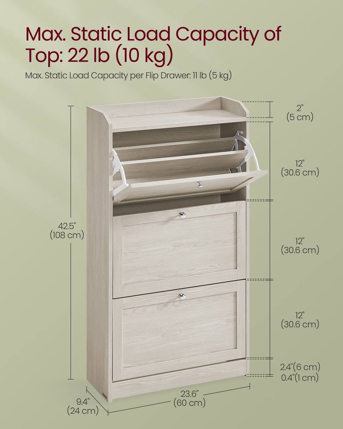 Shoe Cabinet with 3 Flip Drawers