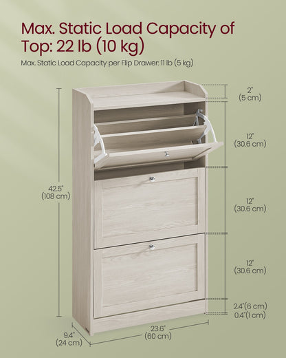 Shoe Cabinet with 3 Flip Drawers