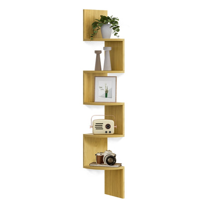 5-Tier Corner Shelf Wall Mount - Natural Oak