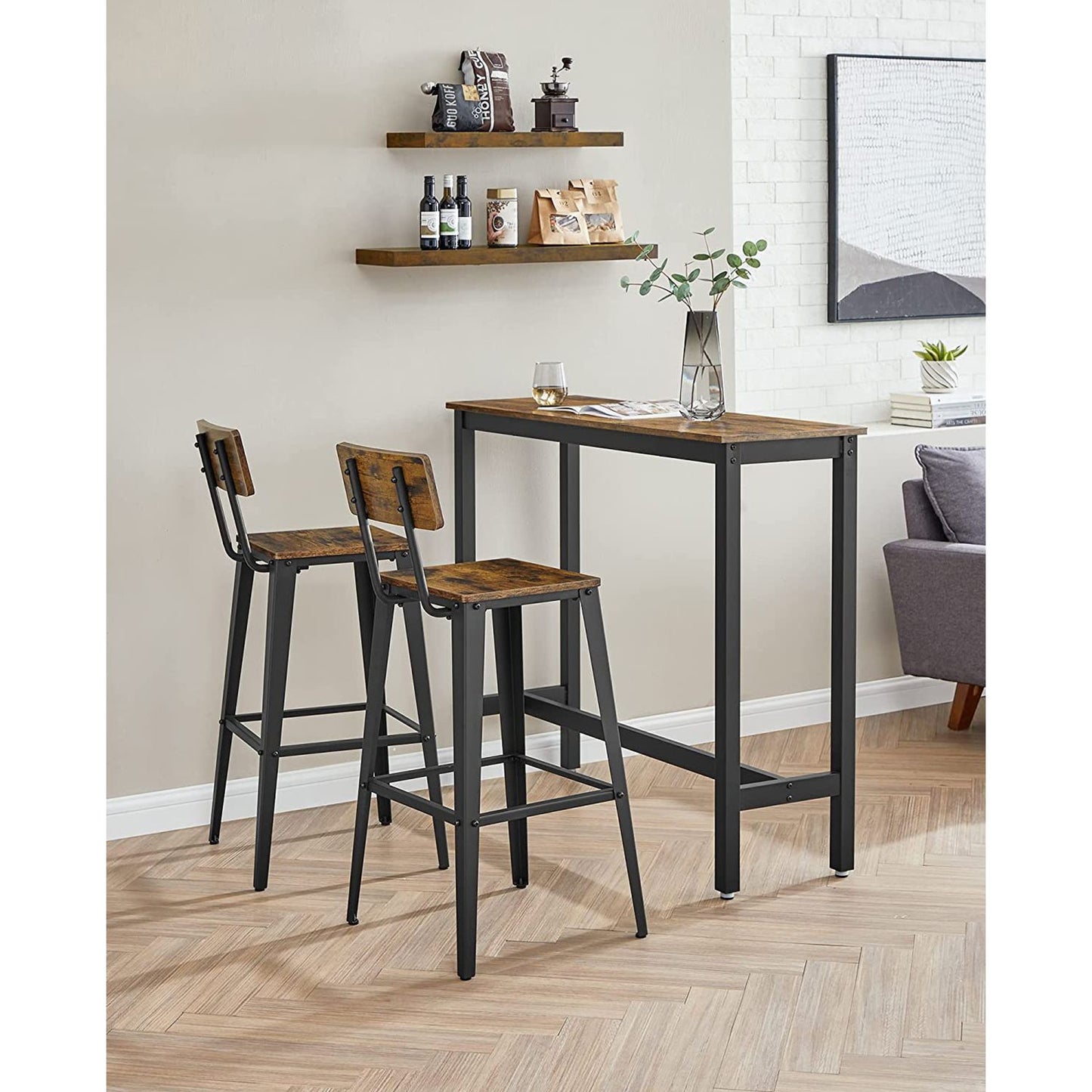 Set of 2 Tall Bar Stools with Back