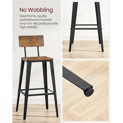 Set of 2 Tall Bar Stools with Back