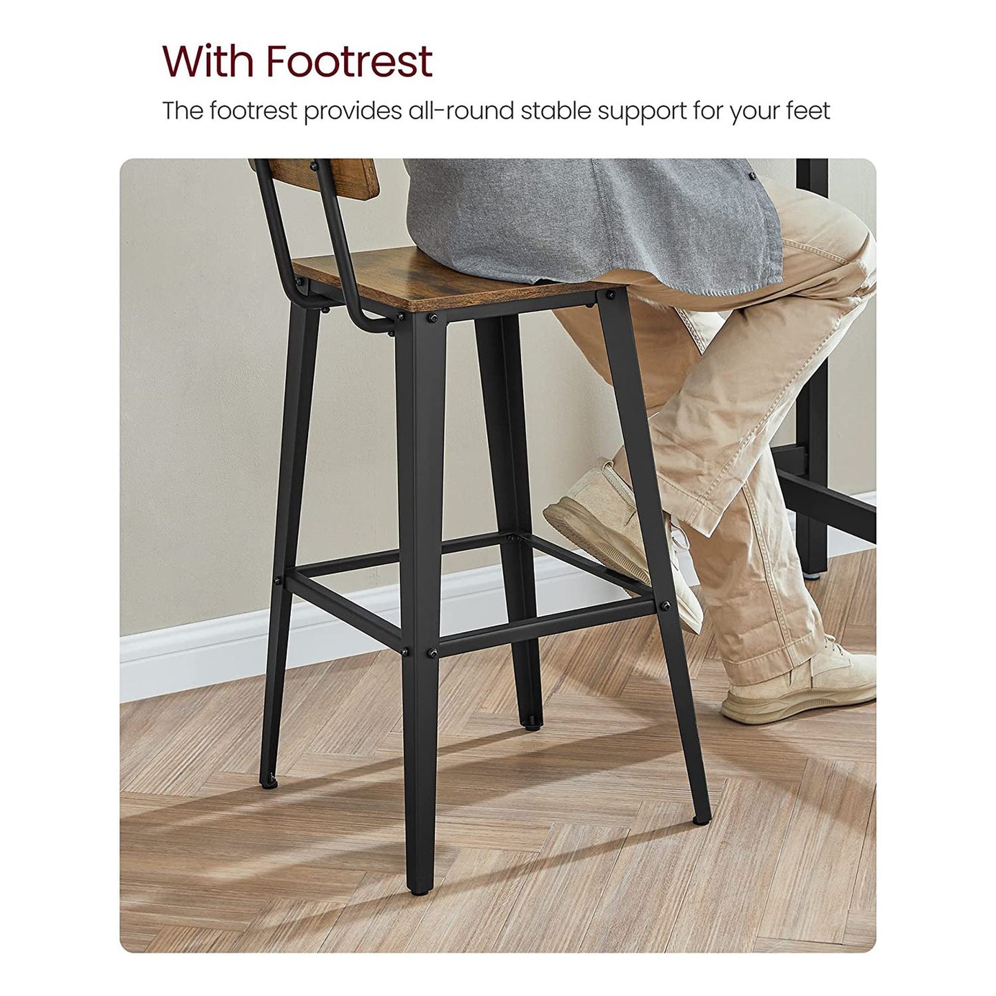 Set of 2 Tall Bar Stools with Back