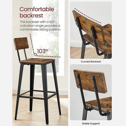 Set of 2 Tall Bar Stools with Back
