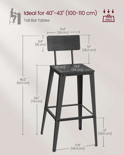 Set of 2 Tall Bar Stools with Back