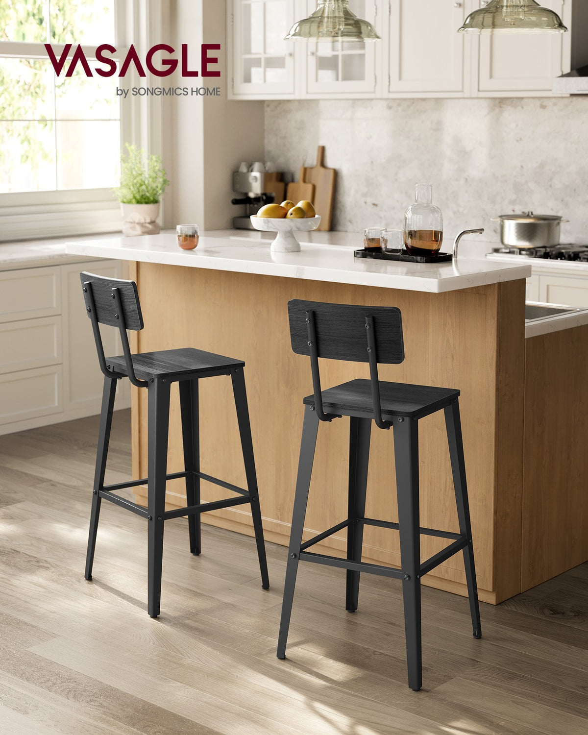 Set of 2 Tall Bar Stools with Back