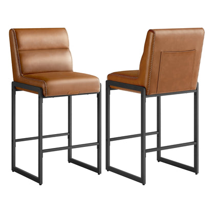 EKHO Collection - Bar Stools Set of 2, Counter Height Stools with Backs, Forest Green - Caramel Brown