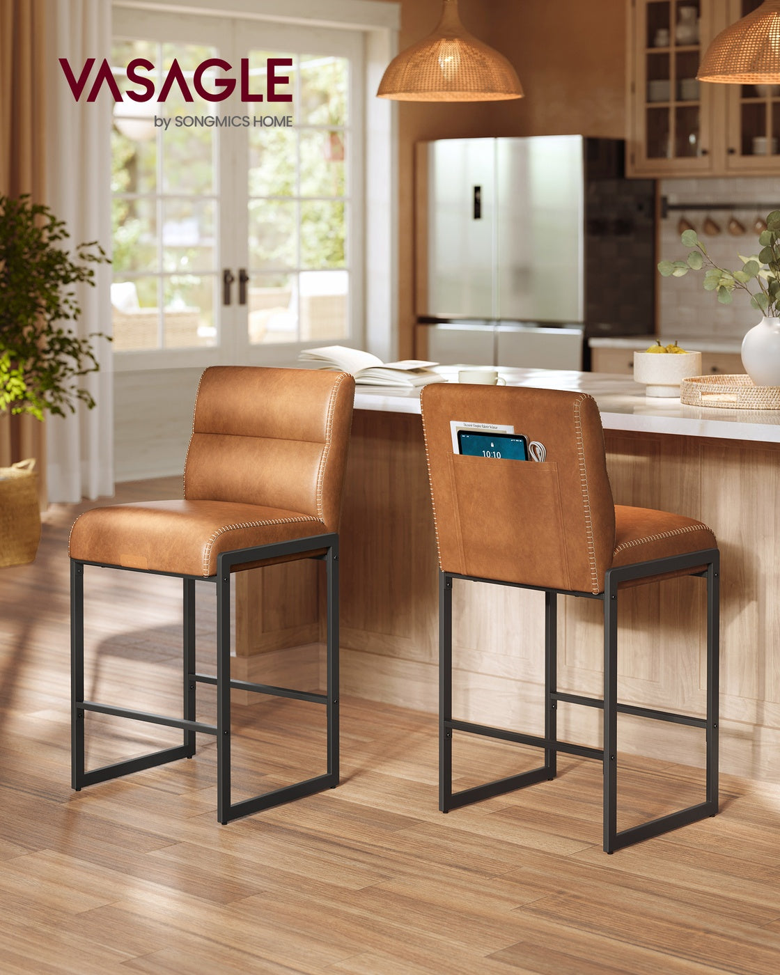 EKHO Collection - Bar Stools Set of 2, Counter Height Stools with Backs, Forest Green
