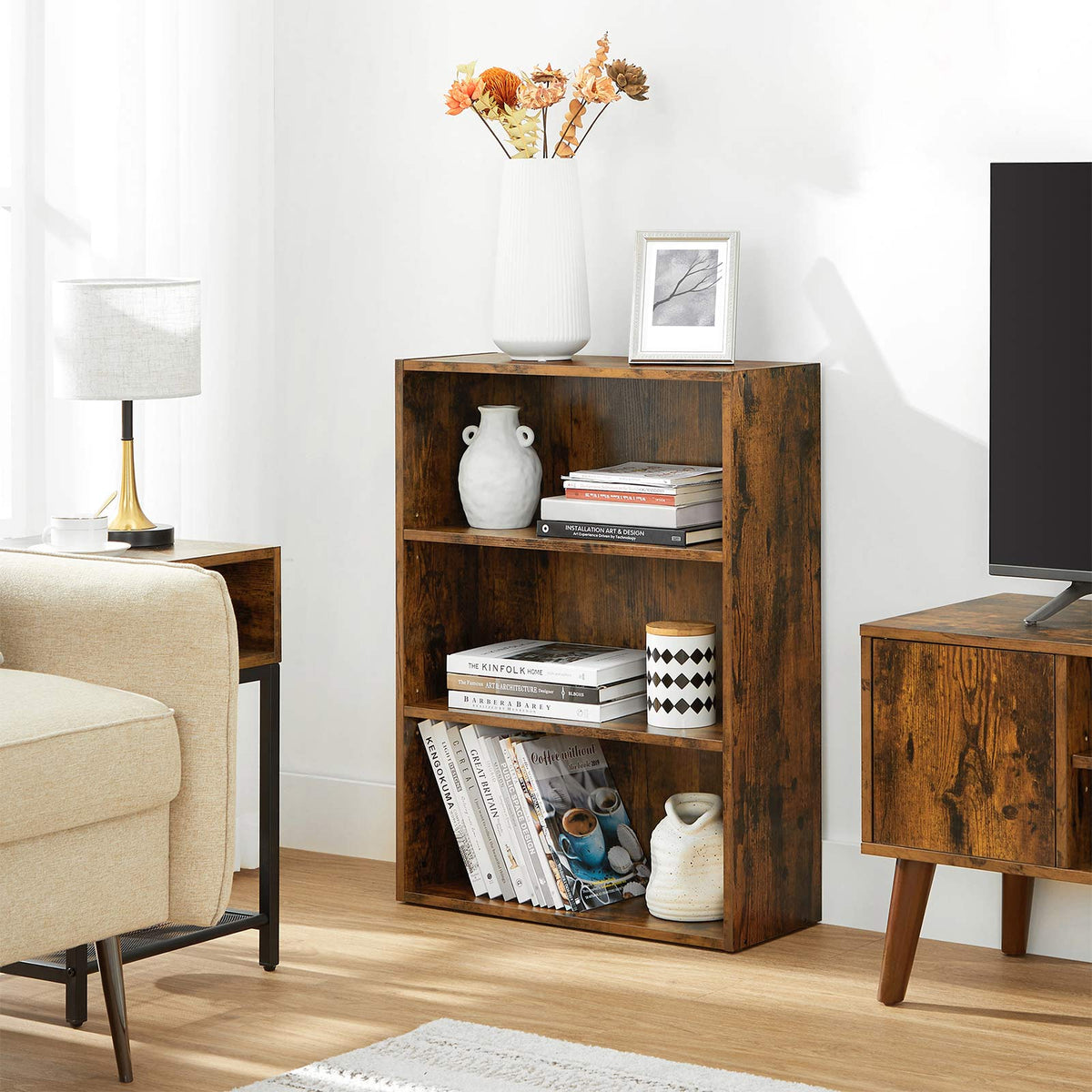 Bookshelf, Open Bookcase with Adjustable Storage Shelves, Floor Standing Unit