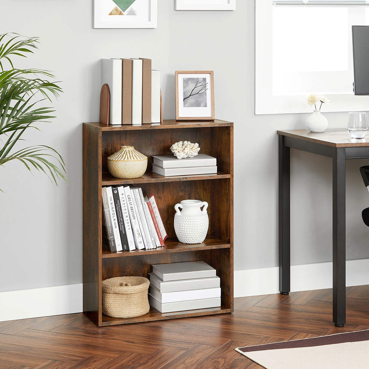 Bookshelf, Open Bookcase with Adjustable Storage Shelves, Floor Standing Unit