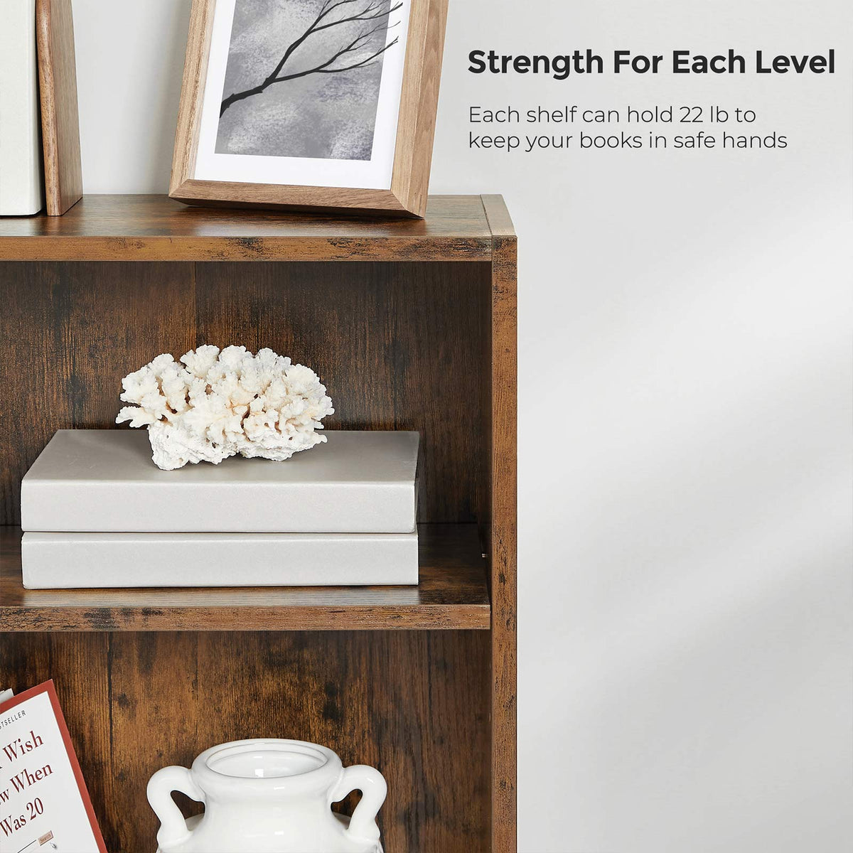 Bookshelf, Open Bookcase with Adjustable Storage Shelves, Floor Standing Unit