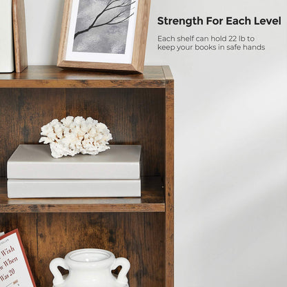 Bookshelf, Open Bookcase with Adjustable Storage Shelves, Floor Standing Unit